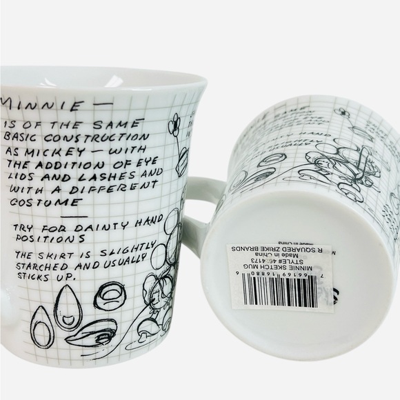 Tracey Porter Coffee Tea Mugs Disney Sketch Book Minnie Mouse Set of 2 - Picture 6 of 9